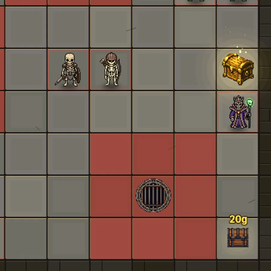 DungeonHole: the dungeon board, chests in the corners, orcs and goblins waiting