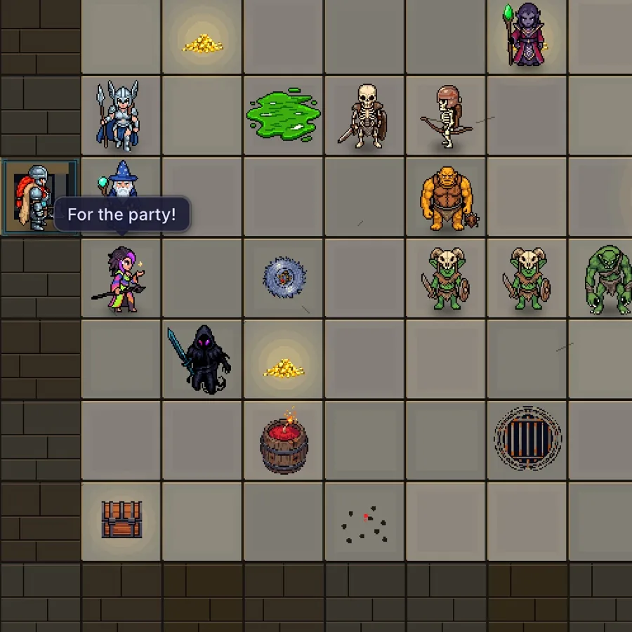 DungeonHole: tick zero of a raid, the party comes through the door with For the party! and the horde waits