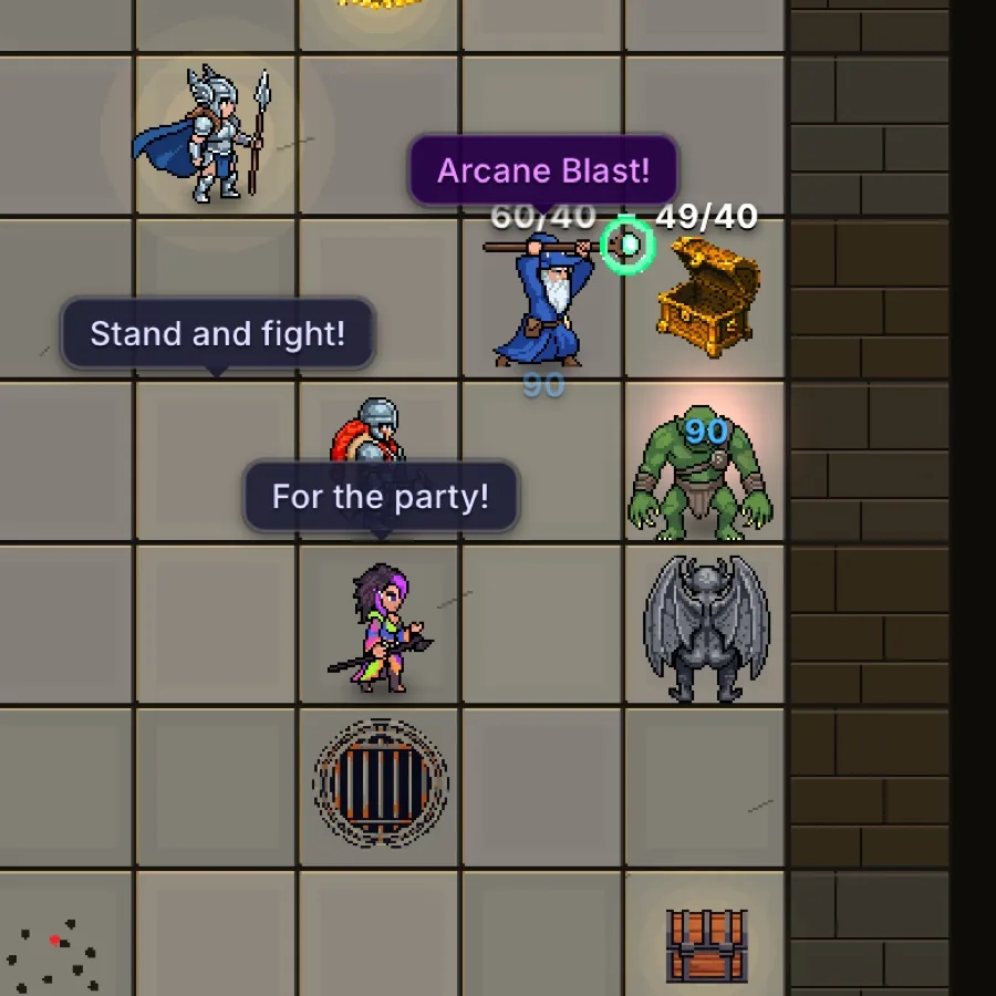 DungeonHole: Stand and fight!, the Wizard's Arcane Blast on the troll, gargoyle closing in