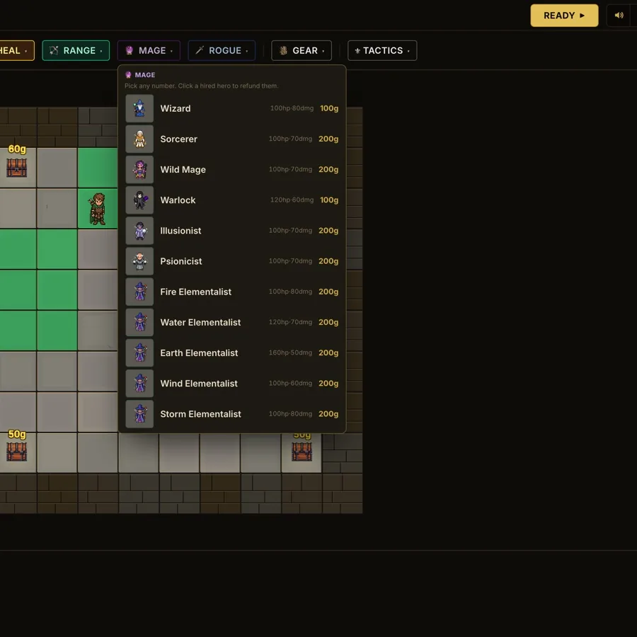 DungeonHole: hero picks with the Mage shop open