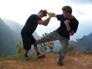 Sparring on a mountaintop. The dojo is wherever you stand.