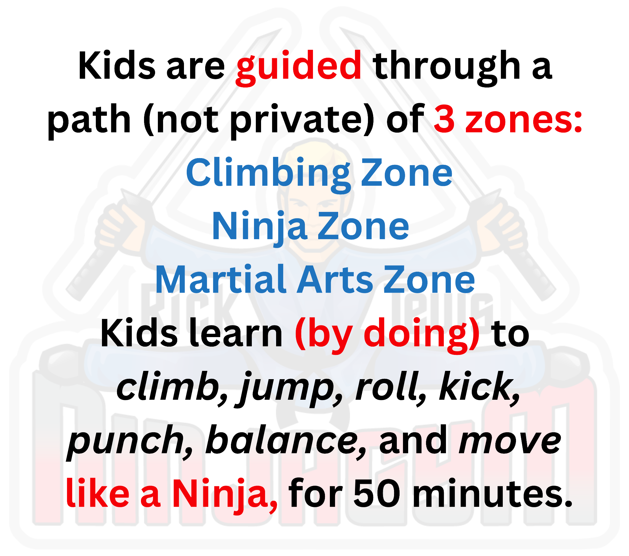 Kids are guided through 3 zones