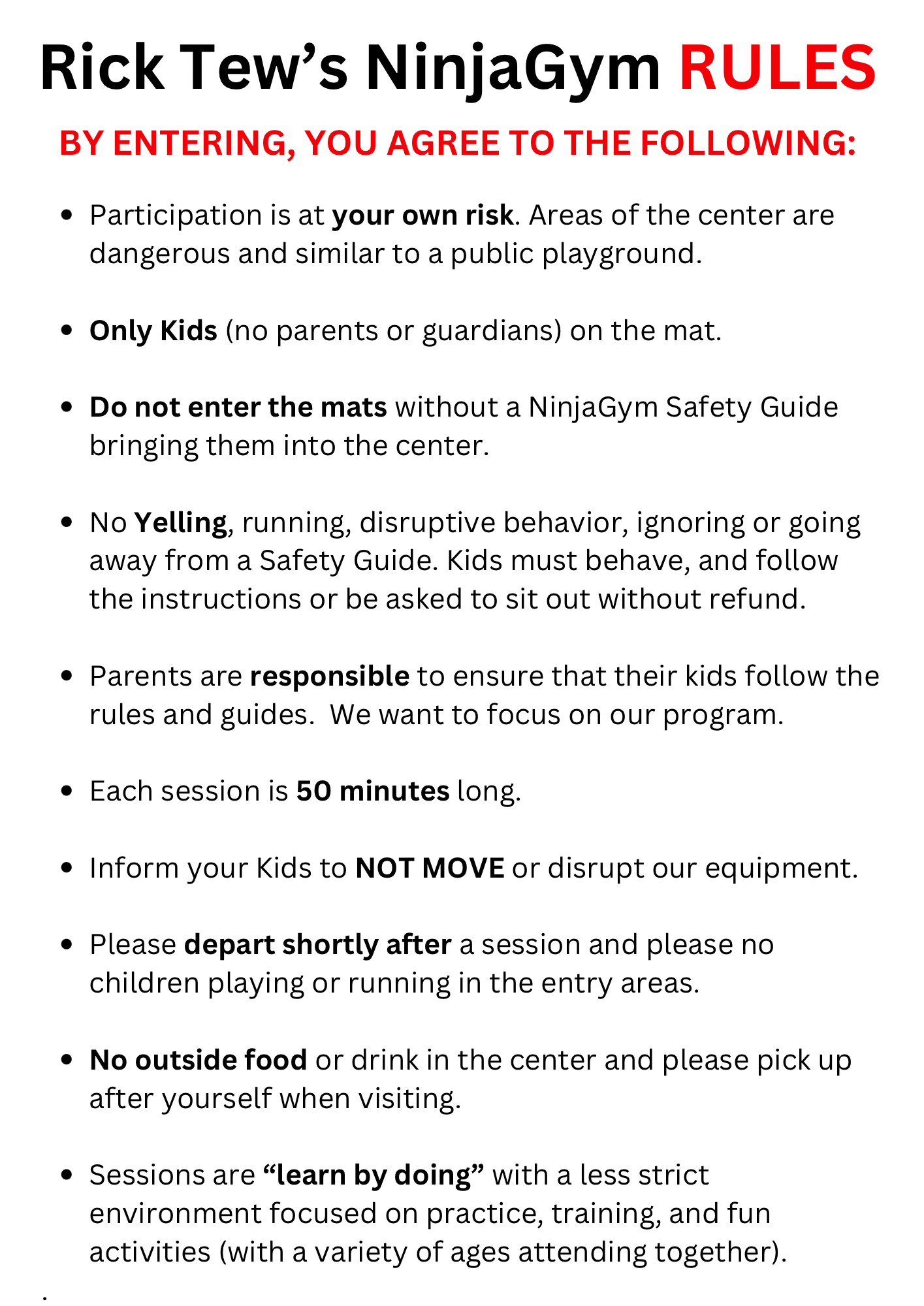 NinjaGym rules