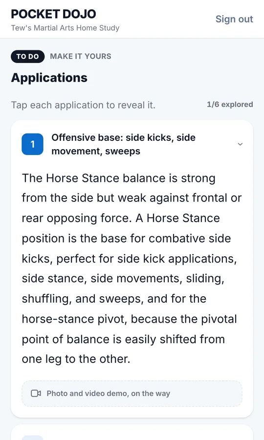 Applications for the Horse Stance: tap each one to reveal it